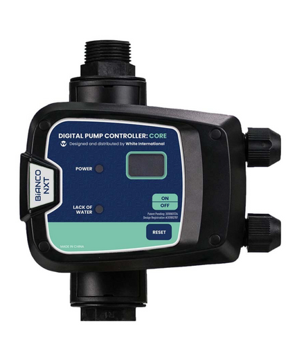 Bianco ICON nXt Series Pump Controller : core with a black housing, teal and white faceplate, and side-mounted burnout exit labels.
