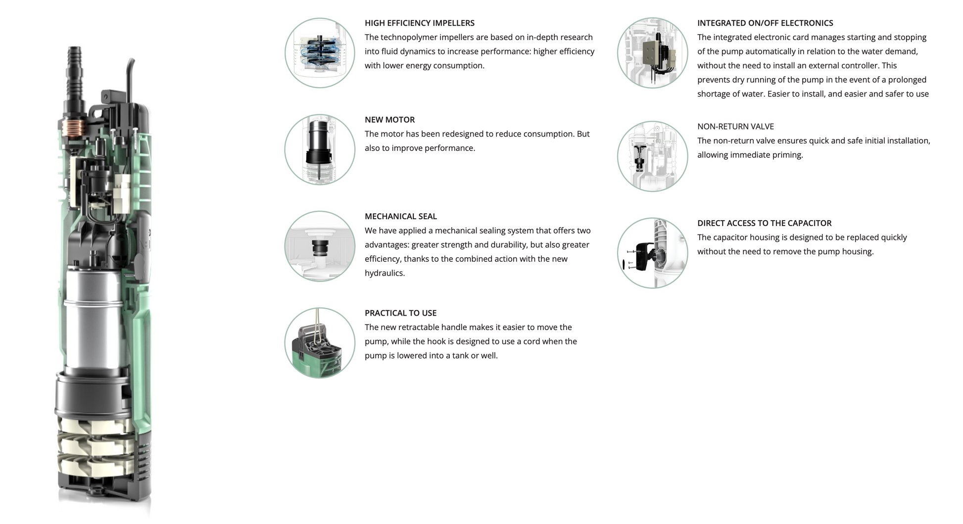 Divertron Pump with features listed on a white background