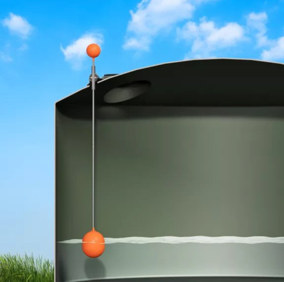 Long Reach Tank Gauge - Tank Level Indicator shown in tank