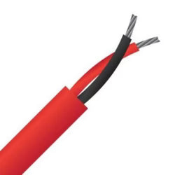 Red and black cable with two wires on a white background