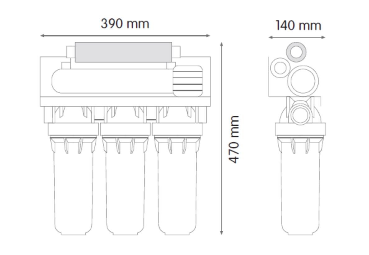 Oasis DP Underbench Reverse Osmosis 189 LPD Dimensions