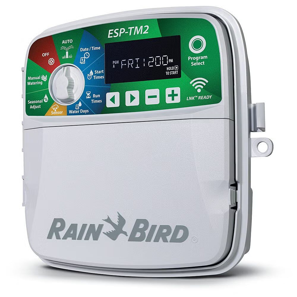 Rain Bird ESP-TM2 irrigation controller on a white background