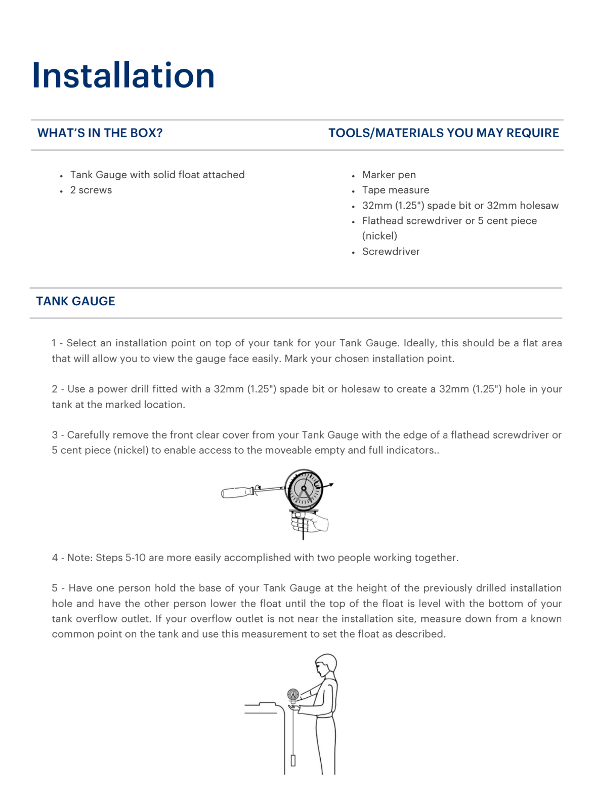 Rain Harvesting Tank Gauge Installation