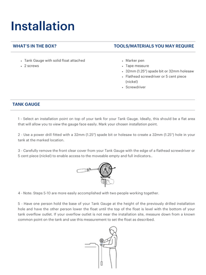 Rain Harvesting Tank Gauge Installation