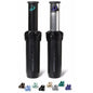 Two black Falcon 6504 rain bird sprinkler heads with additional nozzles on a white background