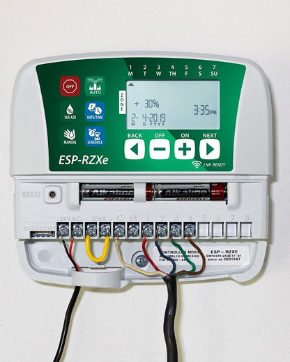 Rainbird ESP-RZXe Irrigation Controller Open View with Wiring