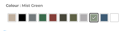 Color swatch selection with 'Mist Green' highlighted